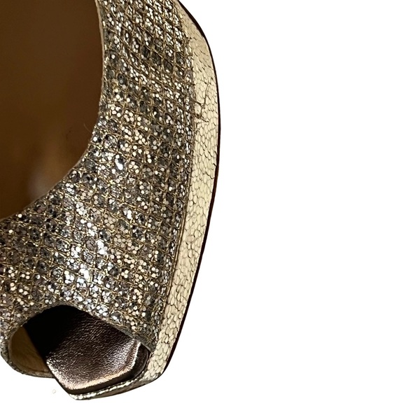 Jimmy Choo Leather Glitter Open Toe Sling Back Heels Champagne Gold Size 38.5 - Picture 11 of 14